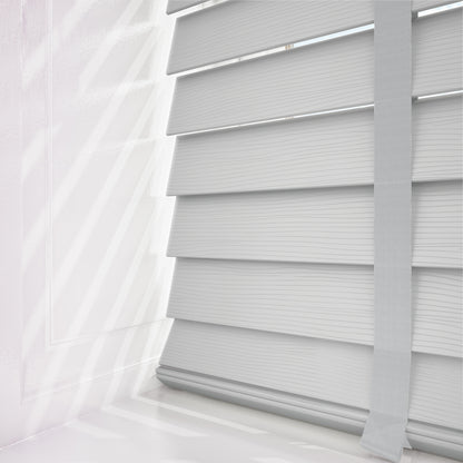 Decora Sunwood Fauxwood Mission Fine Grain with Lunar Tapes Faux Venetian Blind